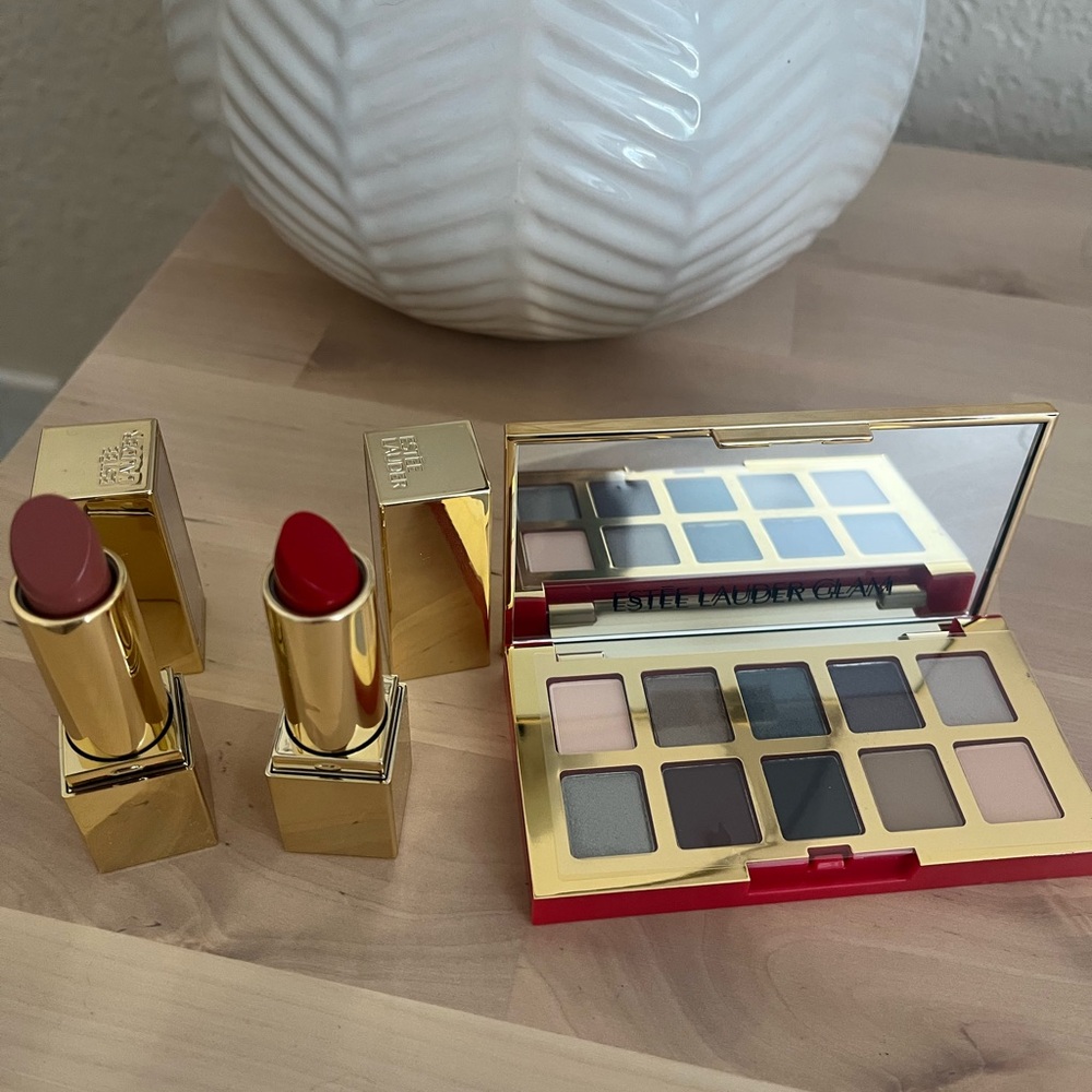 Estee Lauder lipstick (2) and eyeshadow palette